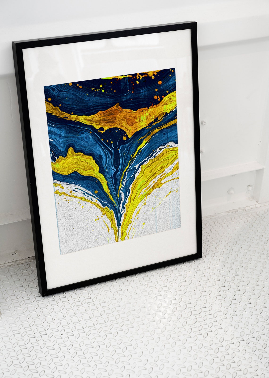 Luxury Blue and Gold Abstract Fluid Marble Swirl Modern Poster