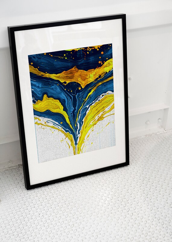 Luxury Blue and Gold Abstract Fluid Marble Swirl Modern Poster