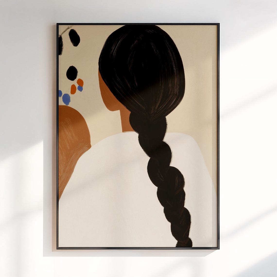 Abstract Woman Back Long Braid Portrait Print Minimalist Boho Artwork