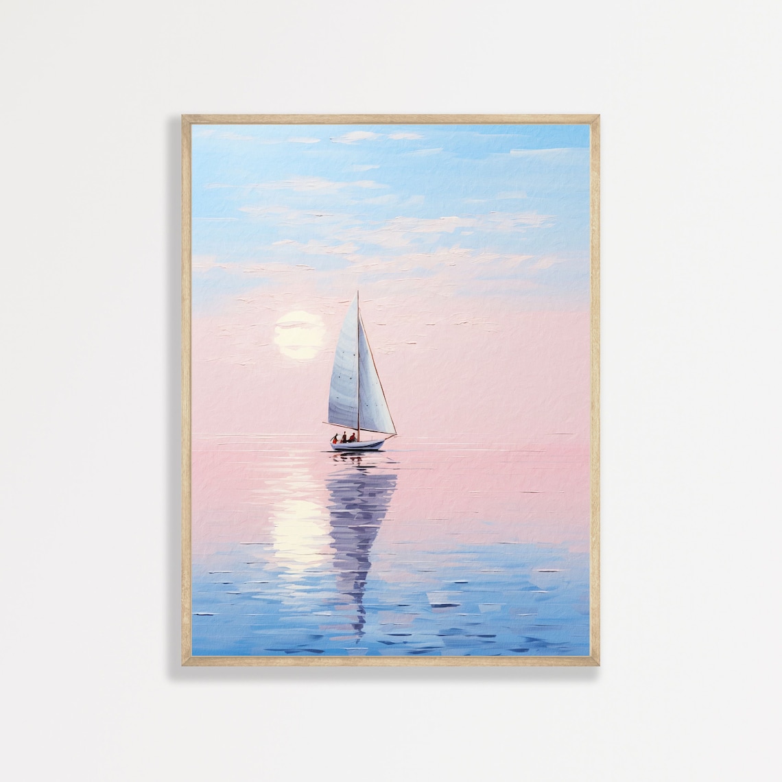 Pastel Sailboat Summer Beach Art Print, Coastal Boho