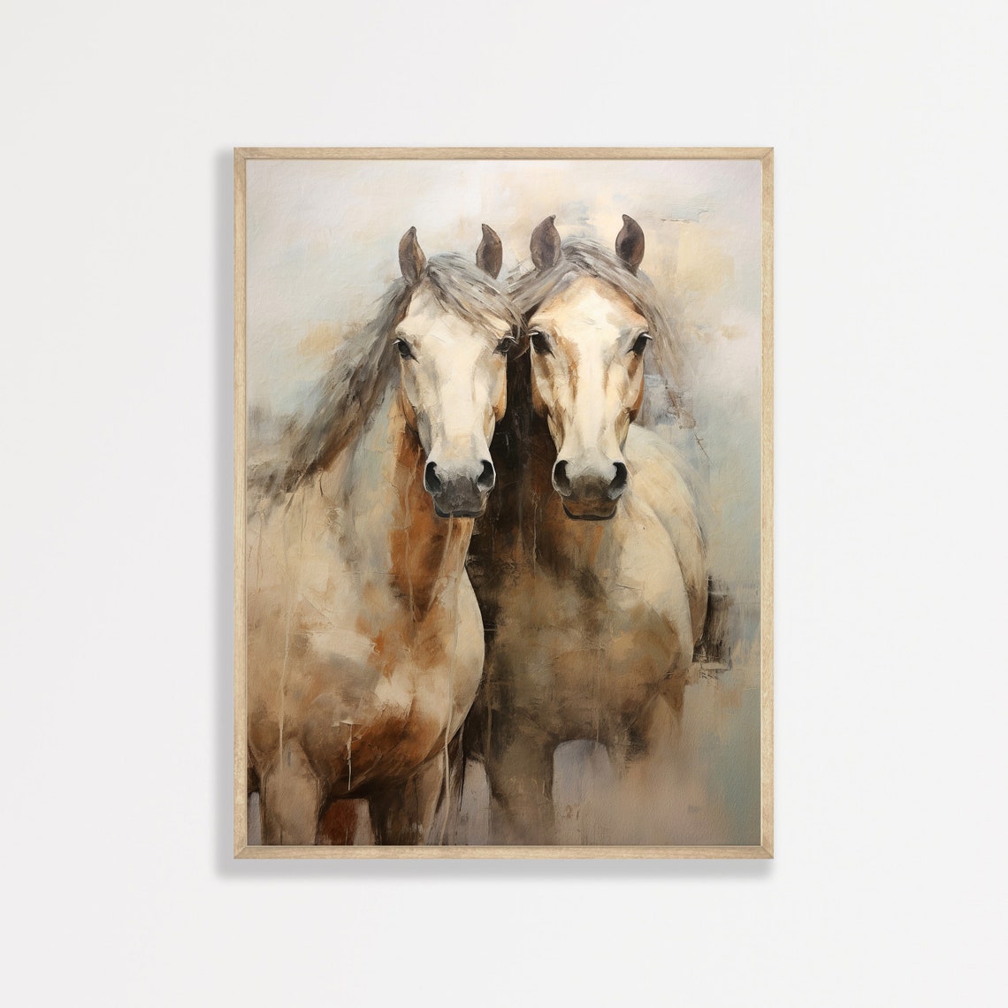 Two Cream Horses Portrait in Soft Neutral Tones Equestrian Wall Art