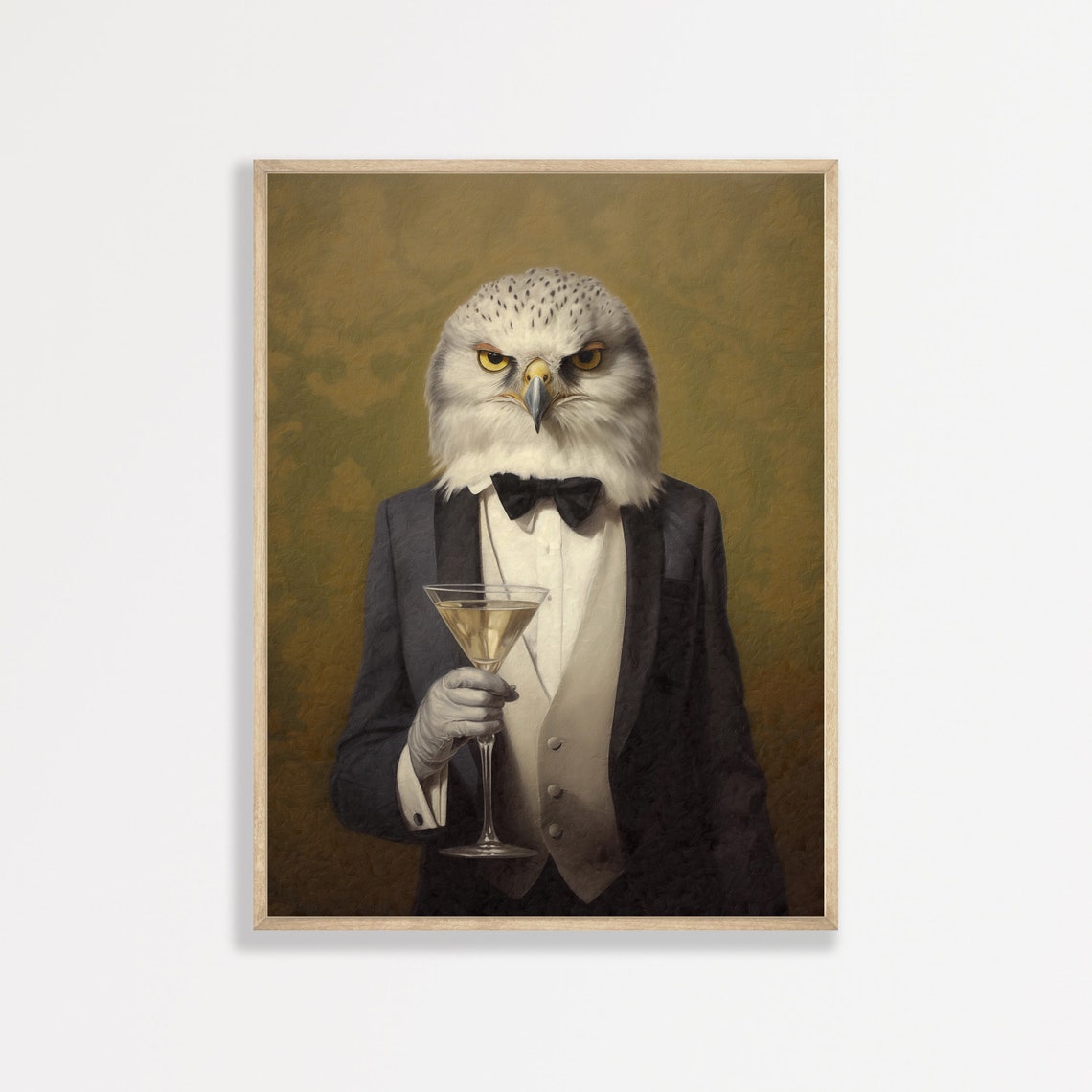 White Eagle in a Tuxedo Holding a Martini Vintage Bar Cart Wall Art