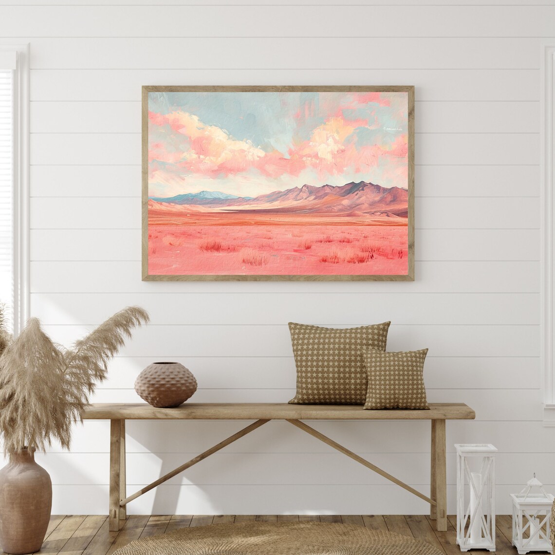 Retro Western Desert Landscape Art Print, Pastel Pink - Image 3