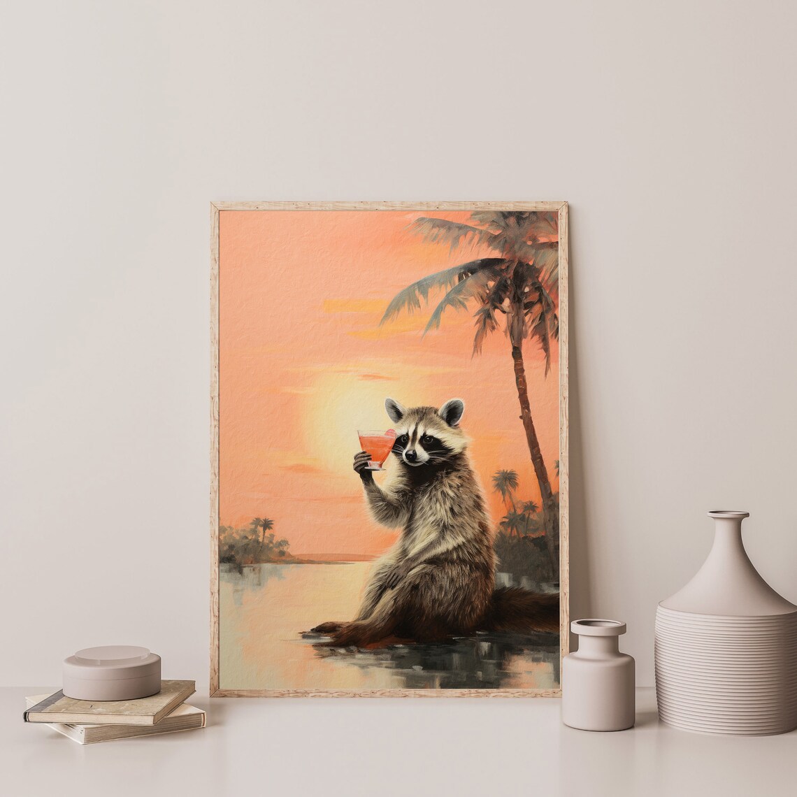 Raccoon Bar Retro Funny Cocktail Wall Art Print - Image 3
