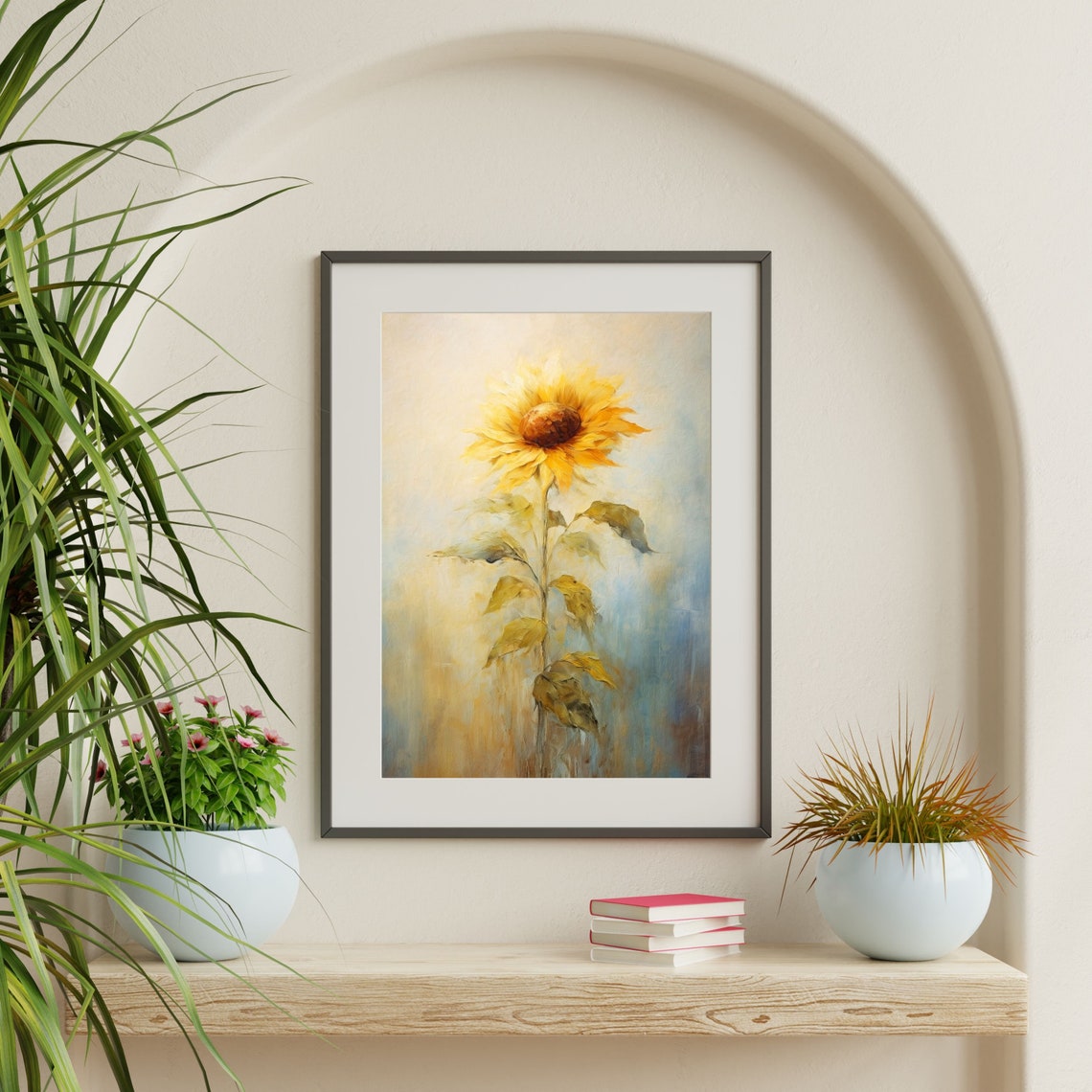 Golden Sunflower Soft Blue Vintage Style Botanical Flower Poster - Image 2