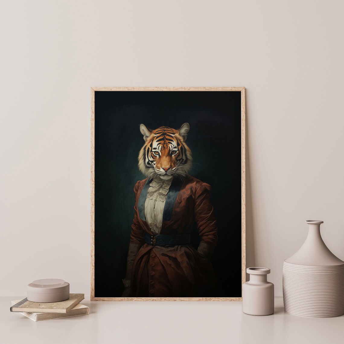 Tiger Victorian Dress Gothic Portrait Moody Vintage Dark Academia Art Print - Image 3