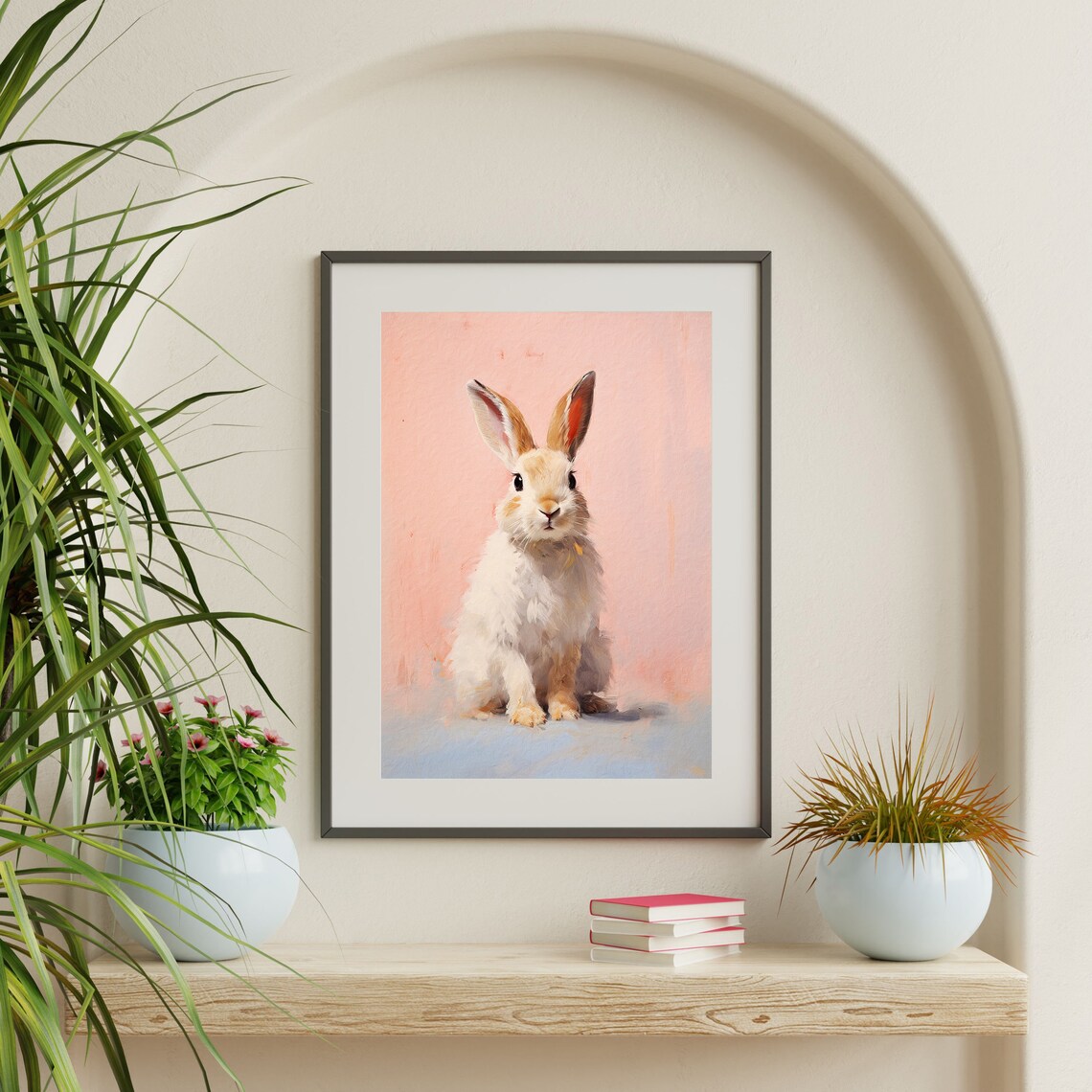Cute Bunny Rabbit Pink Background Soft Pastel Nursery Animal Portrait Poster - Image 2