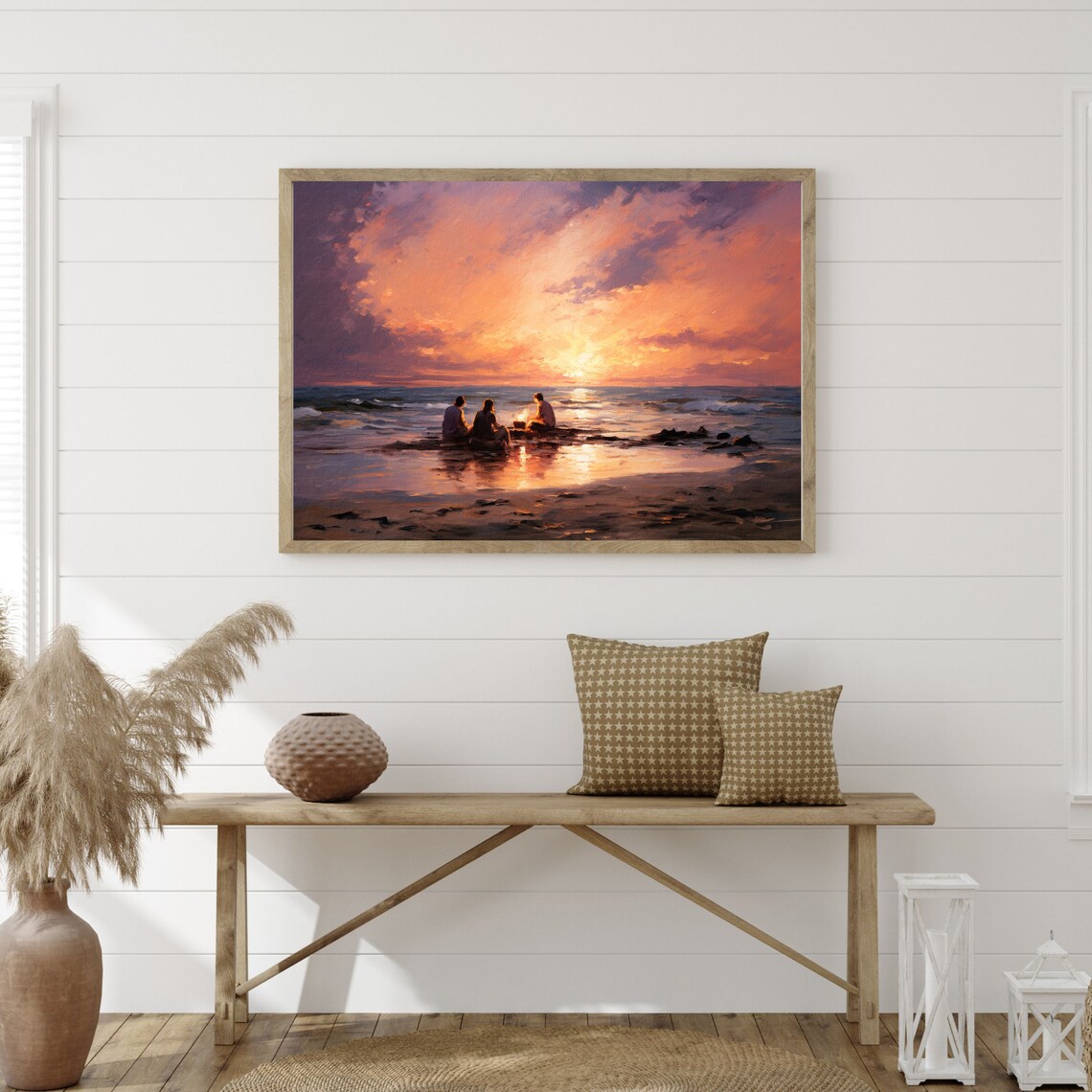 Beach Bonfire Vintage Moody Seascape Art Print - Image 3