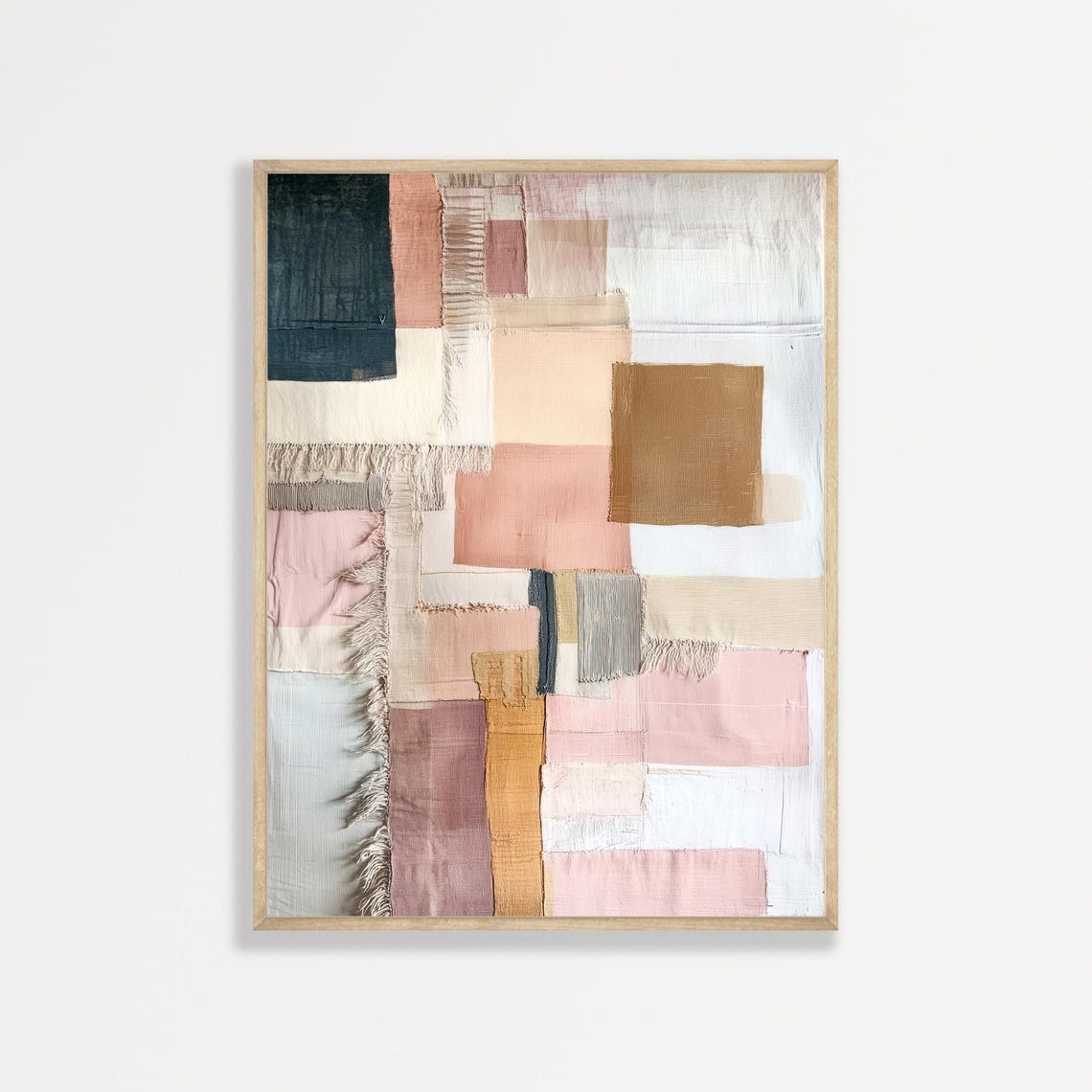 Neutral Patchwork Textile Abstract Woven Blocks Modern Wall Art