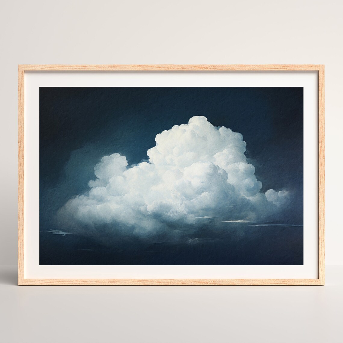 Dark Blue Cloud Print, Vintage Abstract Oil Painting - Image 2