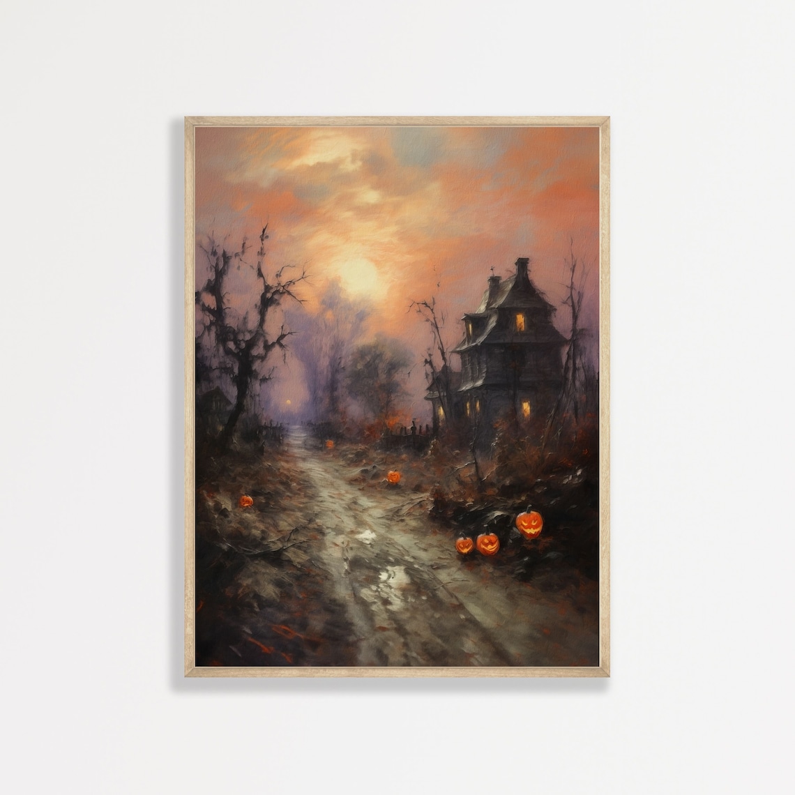Autumn Evening Halloween Oil Painting Poster, Retro Landscape