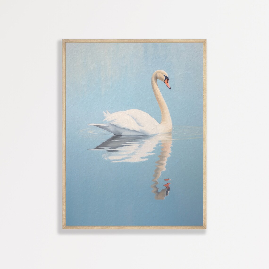 White Swan on Calm Pale Blue Water Minimalist Wildlife Wall Art