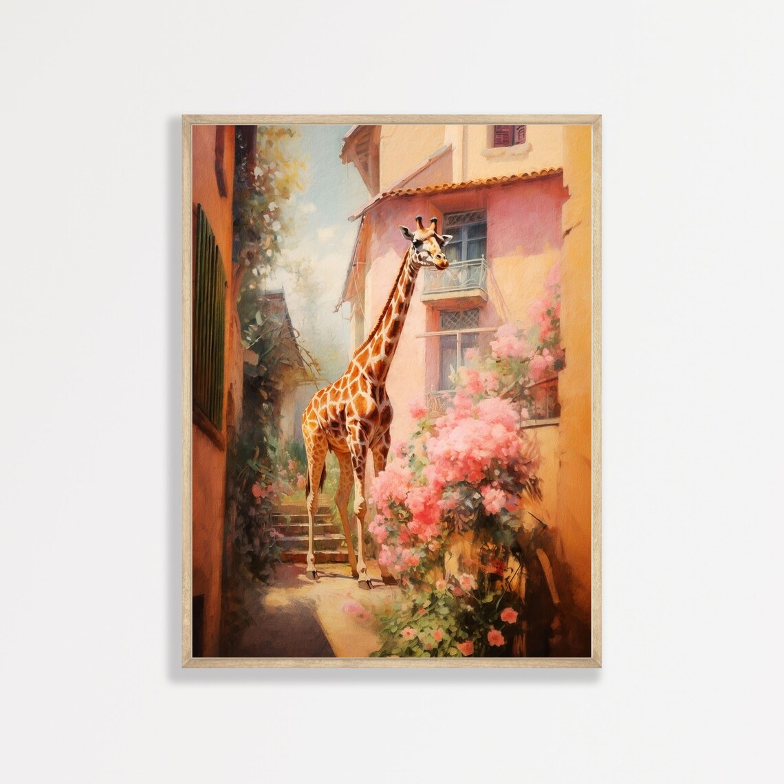 Retro Giraffe Oil-Painting Poster, Nursery Decor
