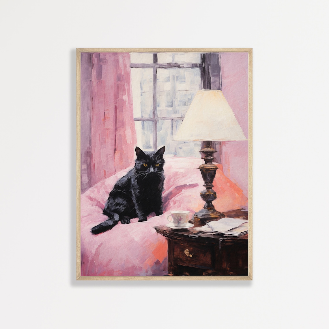 Black Cat Retro Pink Minimal Vintage Art Print