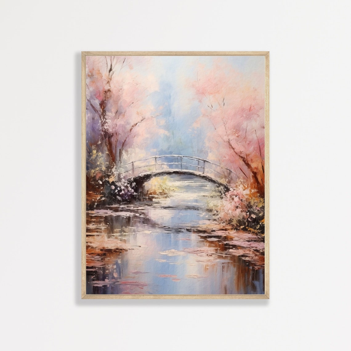 Bridge Blossoms Art Print Vintage Landscape Painting Retro Bathroom Bedroom Wall Art Decor P 314