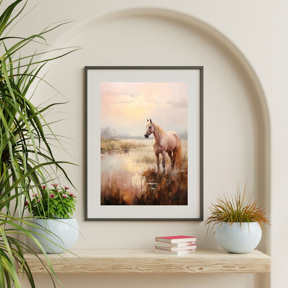 Retro Horse Painting, Vintage Western Country Landscape - Image 2