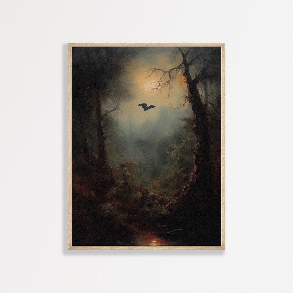 Forest Bat Vintage Nature Landscape, Dark Academia Art Print