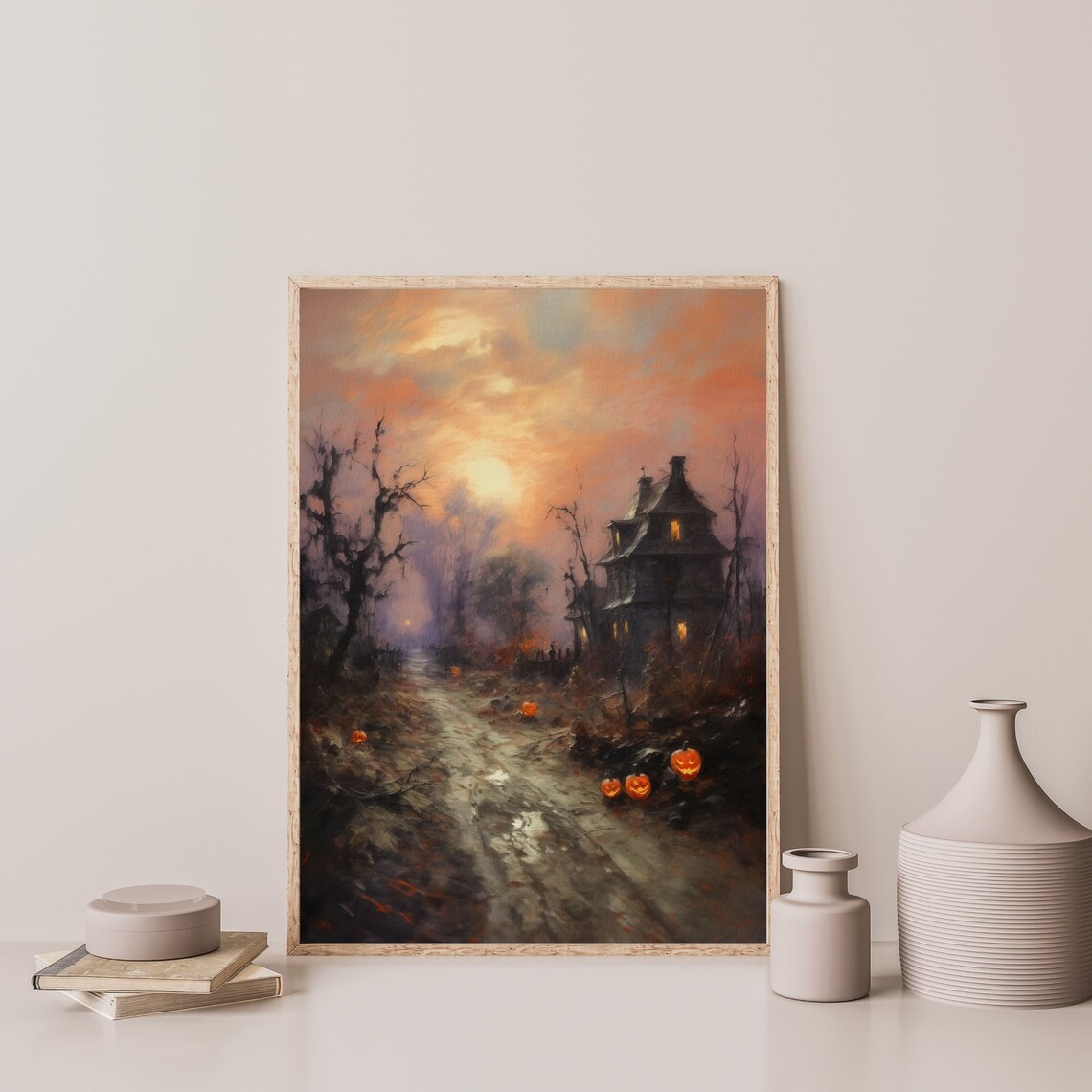Autumn Evening Halloween Oil Painting Poster, Retro Landscape - Image 3