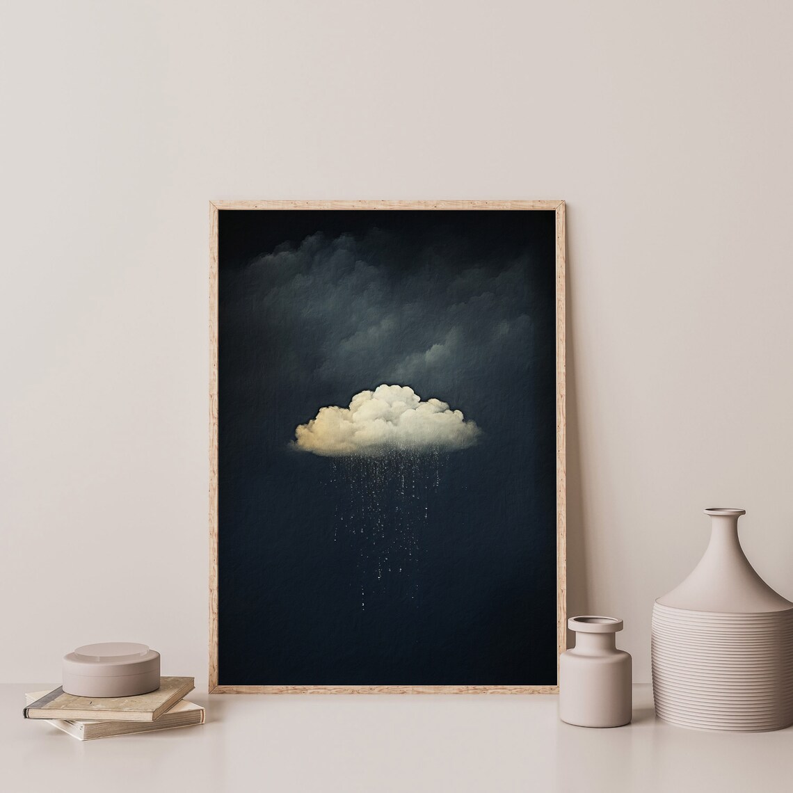 Rain Cloud, Moody Dark Blue Minimalist Poster Print - Image 3
