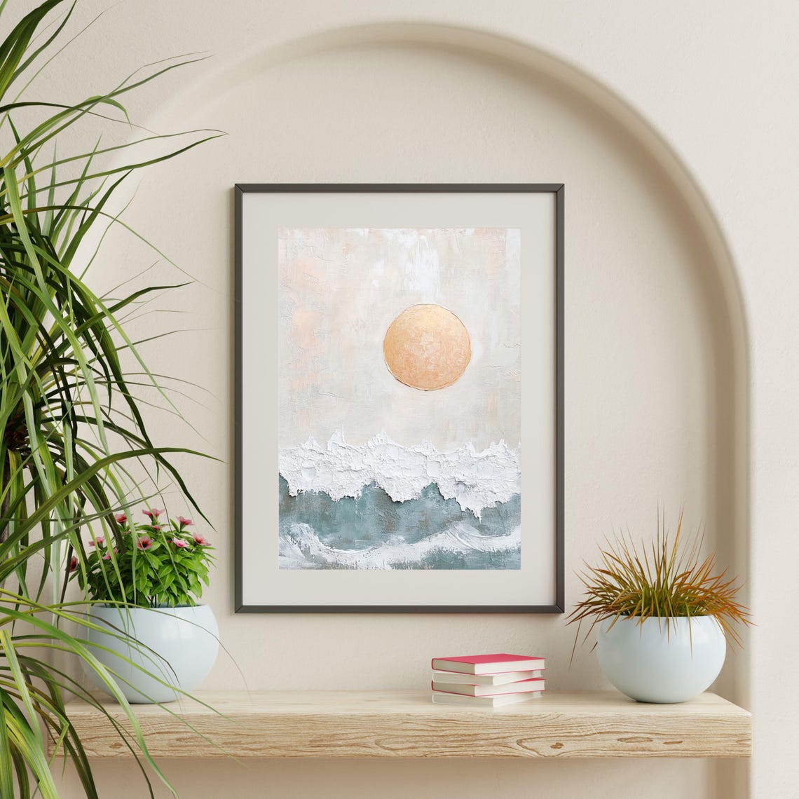 Abstract Sun Rising Over Textured Ocean Waves Minimalist Poster - Image 2