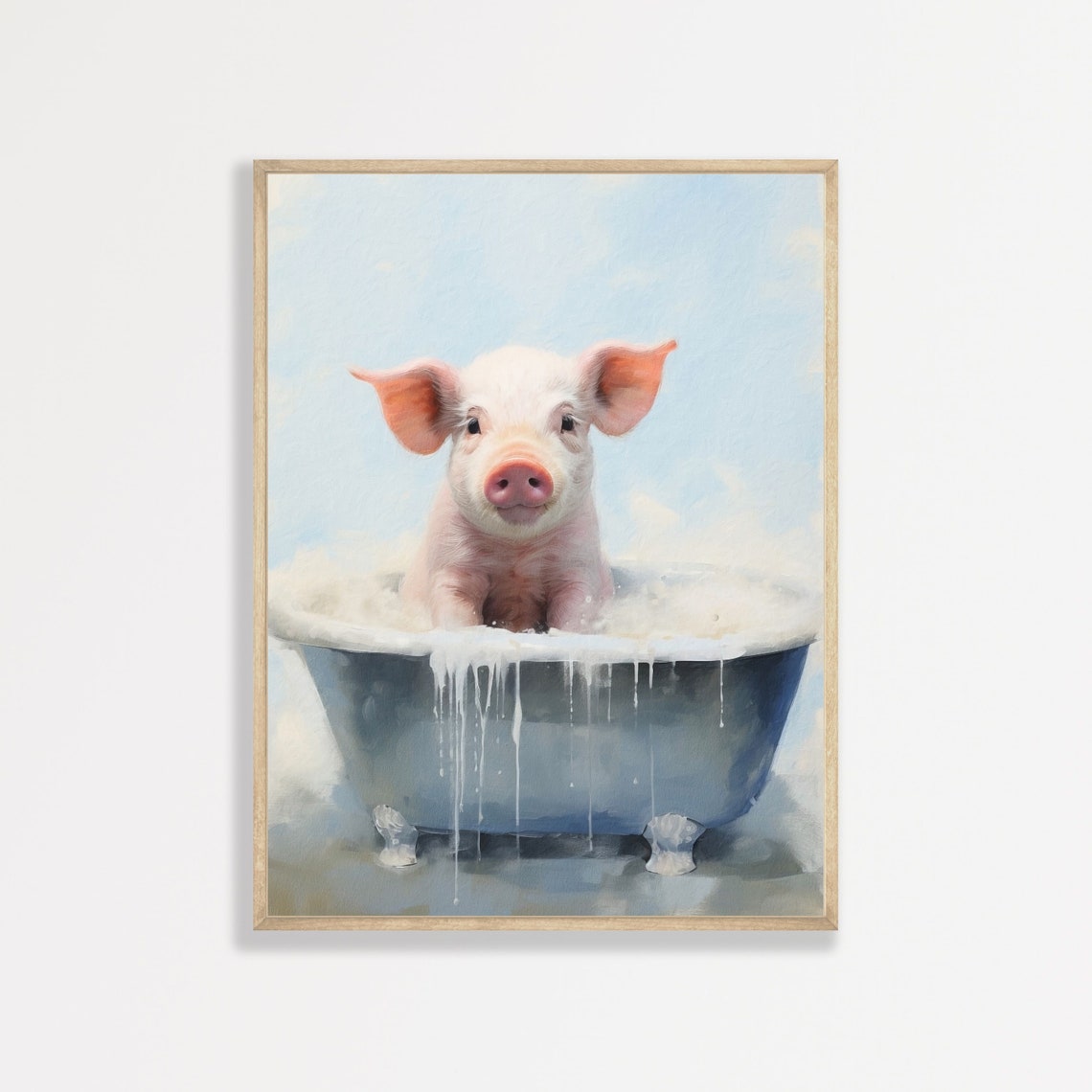 Cute Piglet Bubble Bath Vintage Tub Funny Nursery Animal Poster