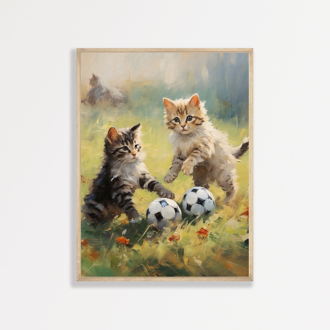 Soccer Kittens Retro Little Kids Room Vintage Art Print