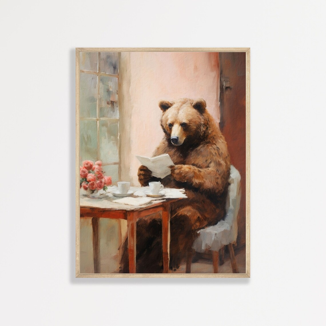 Reading Brown Bear Cute Funny Kids Room Art Print