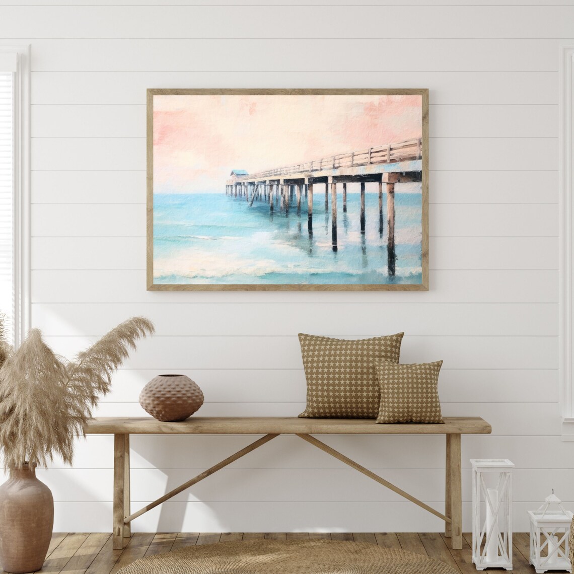 Muted Beach Retro Coastal Landscape Art Print - Image 3