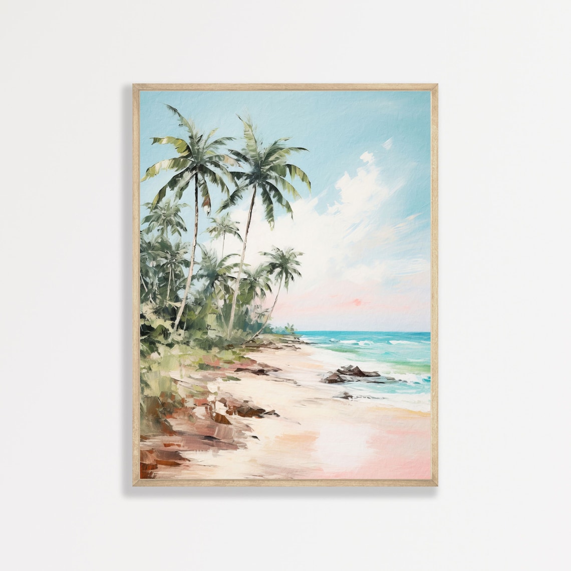 Beach Palm Trees, Vintage Coastal Landscape Art Print