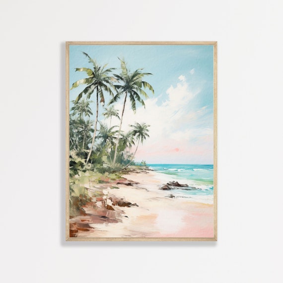 Beach Palm Trees, Vintage Coastal Landscape Art Print