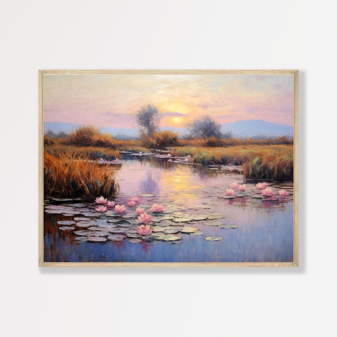 Water Lilies Painting, Retro Country Wall Art Print