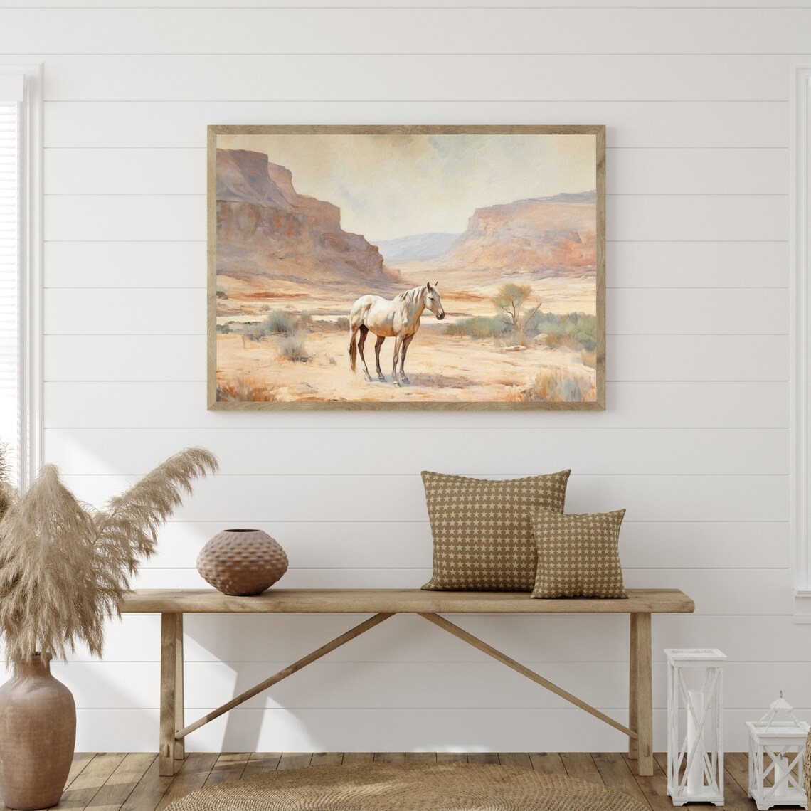 White Horse Pastel Retro Preppy Equestrian Art Print - Image 3