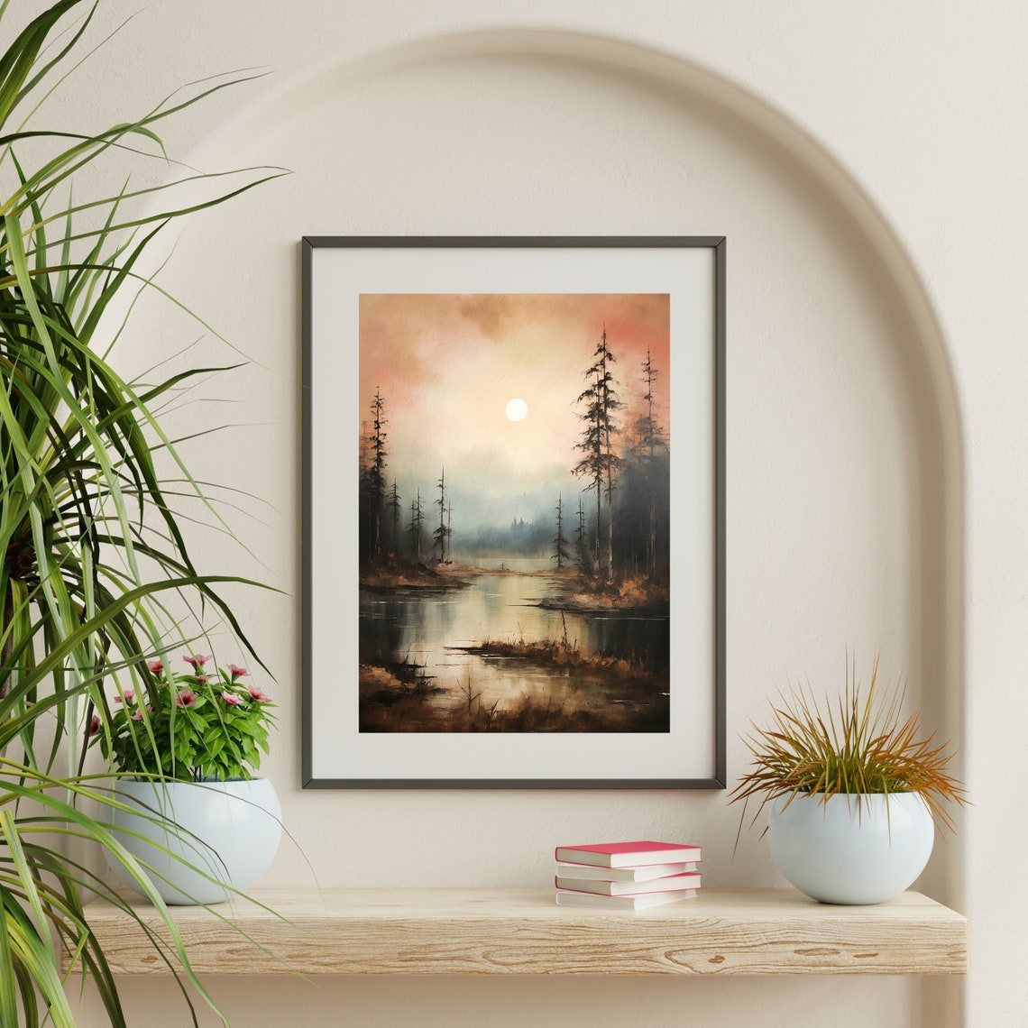 Night Landscape Painting Moody Nature Wall Art Cottagecore Home Decor P 732 - Image 2