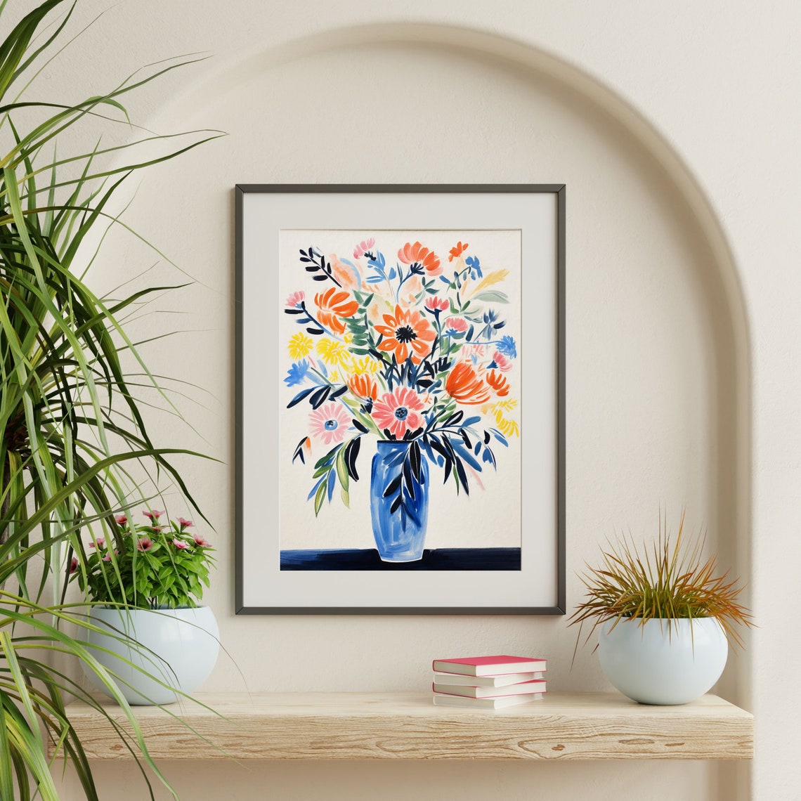 Vivid Wildflower Bouquet Cobalt Vase Modern Floral Still Life Poster - Image 2