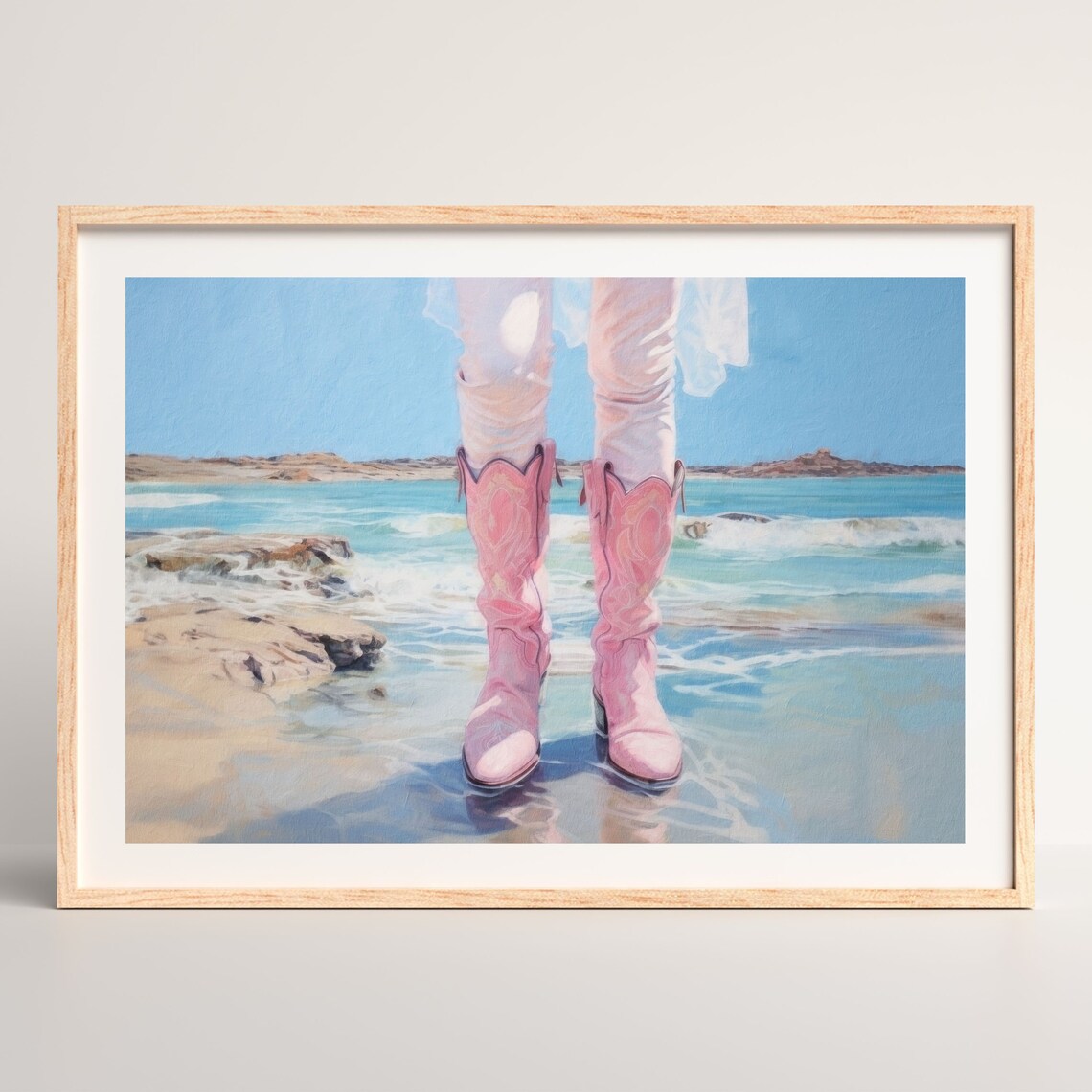 Cowgirl Beach Retro Country Boots Art Print - Image 2