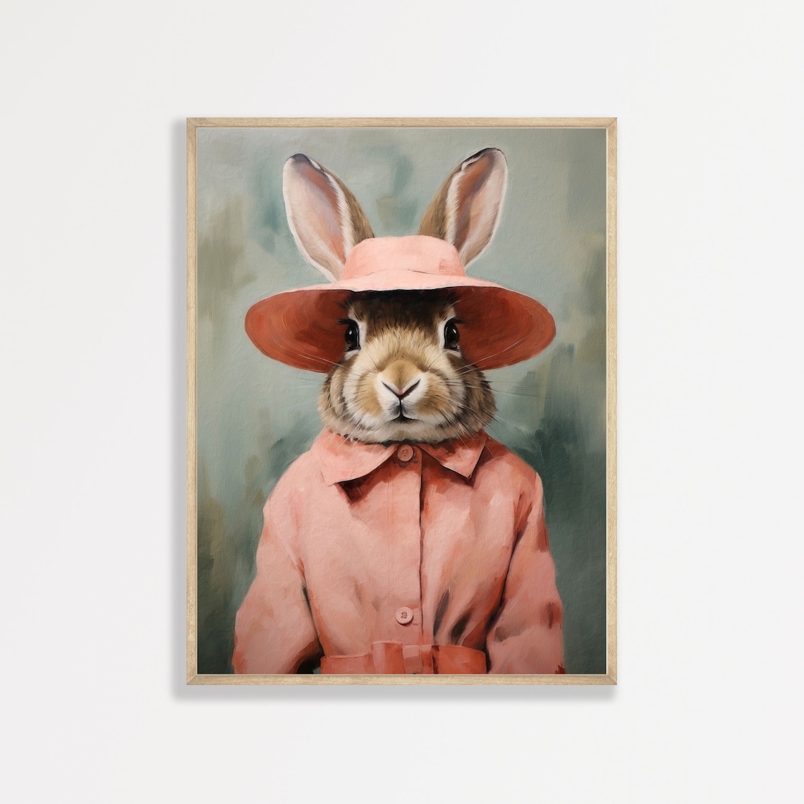 Cute Bunny Retro Nursery Bedroom Art Print, Funny Animal