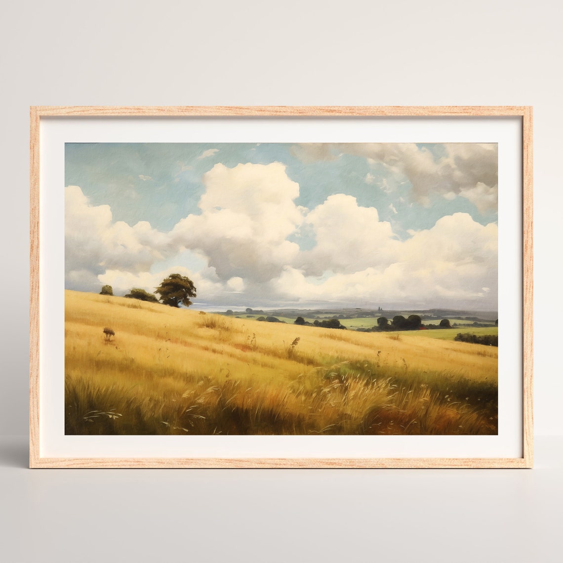 Country Field Painting Vintage Landscape Print Antique Farmhouse Wall Art Decor P 858 - Image 2