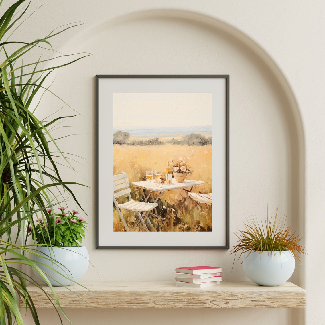 Wine Picnic Table in a Golden Wheat Field Summer Afternoon Wall Art - Image 2