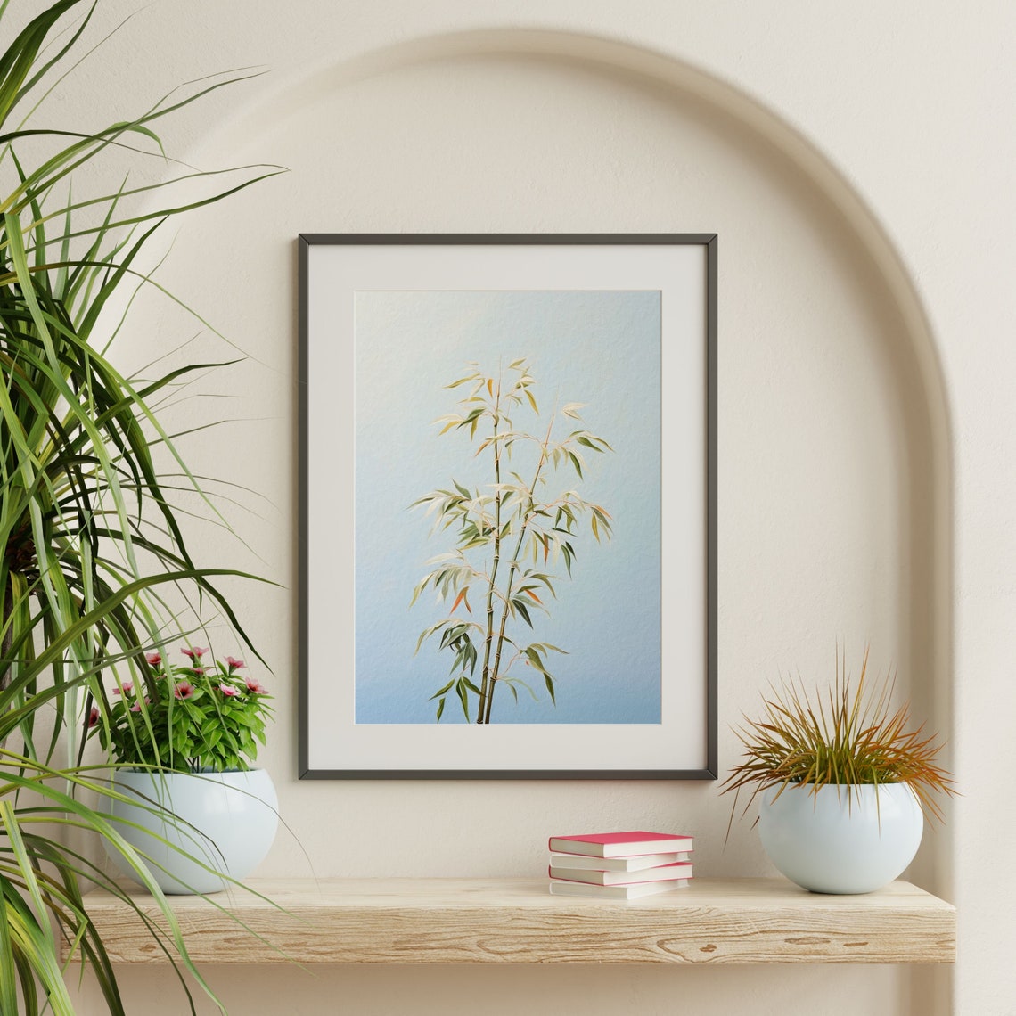 Minimal Bamboo Stalks Pastel Blue Botanical Zen Serenity Print - Image 2