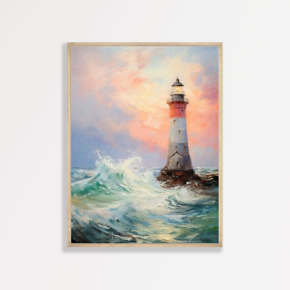 Pastel Lighthouse Retro Beach House Art Print