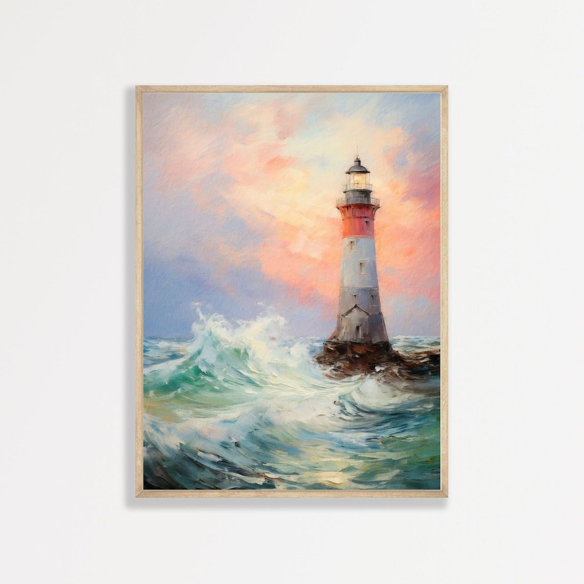 Pastel Lighthouse Retro Beach House Art Print