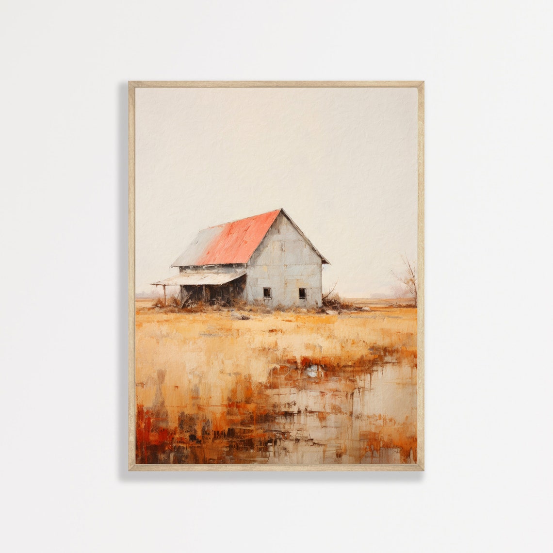 Weathered Barn Red Roof Golden Field Rustic Farmhouse Painting Poster