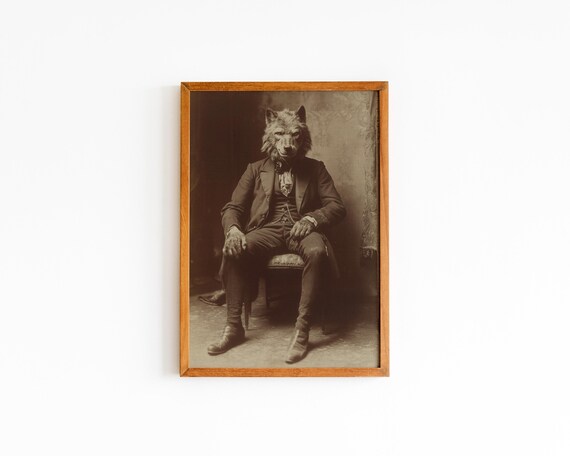 Vintage Werewolf Gentleman In Suit Sepia Photo Gothic Dark Poster