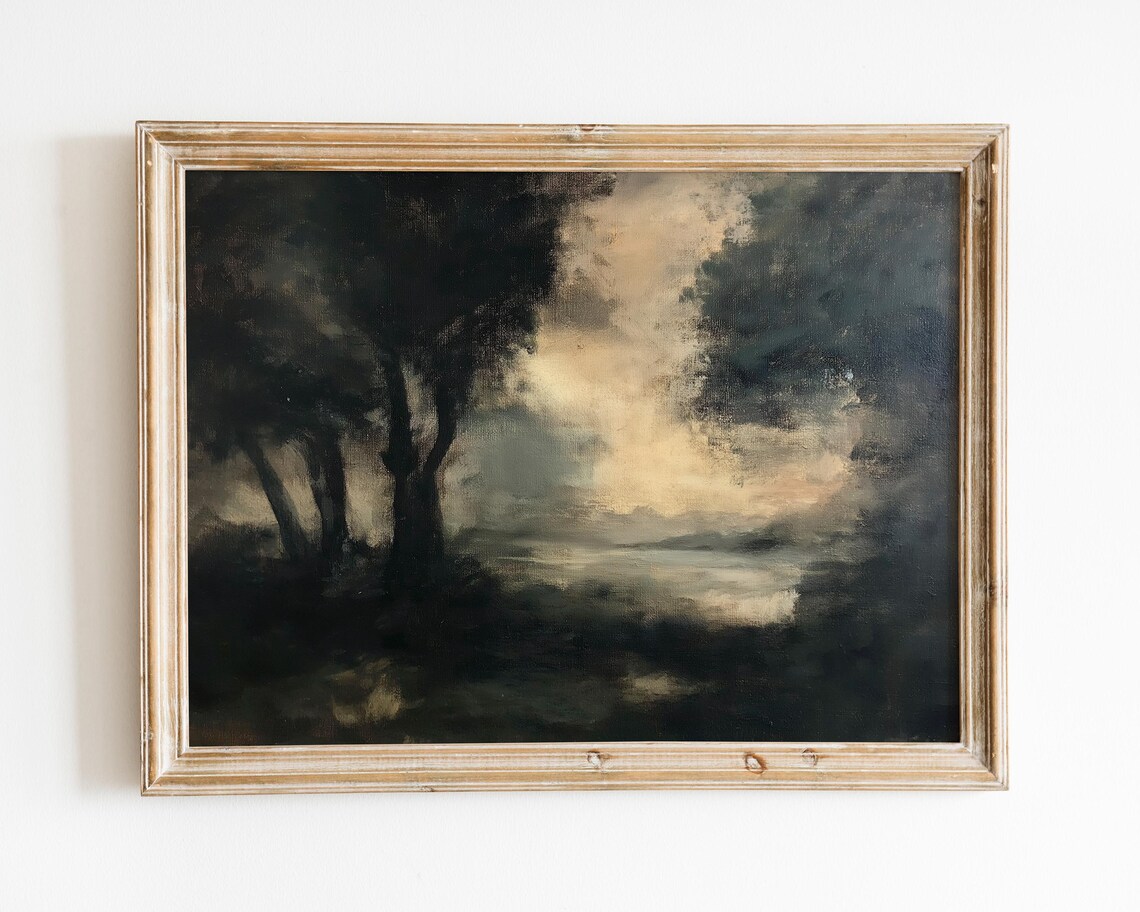 Vintage Moody Oil Paint Tree Landscape Art Print