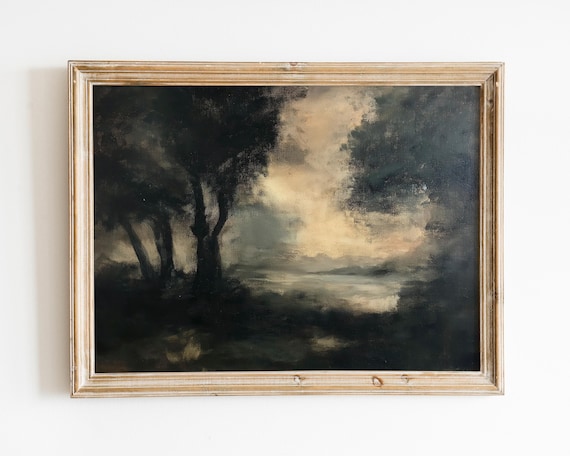 Vintage Moody Oil Paint Tree Landscape Art Print