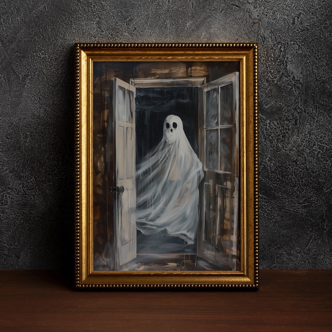 Spooky Ghost Standing in a Dark Haunted House Doorway Poster