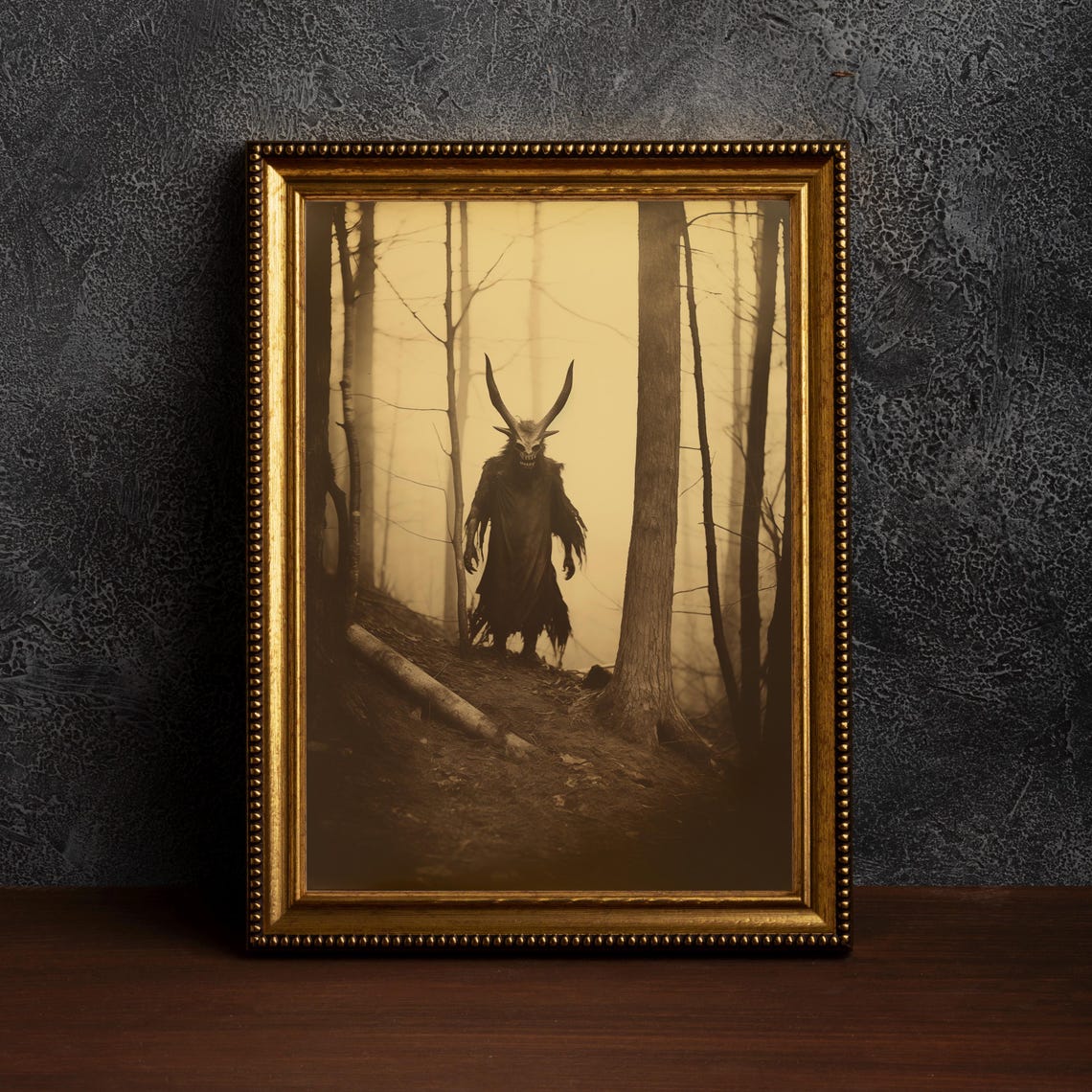 Jersey Devil Cryptid in Foggy Sepia Forest Dark Academia Poster