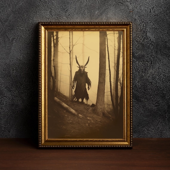 Jersey Devil Cryptid in Foggy Sepia Forest Dark Academia Poster