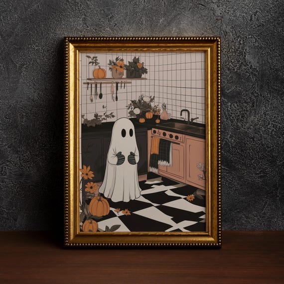 The In Kitchenhalloween Wall Art Print Oil Paint Spooky Decorhaunted Housefall Decor Seasonal Decorsingle Poster