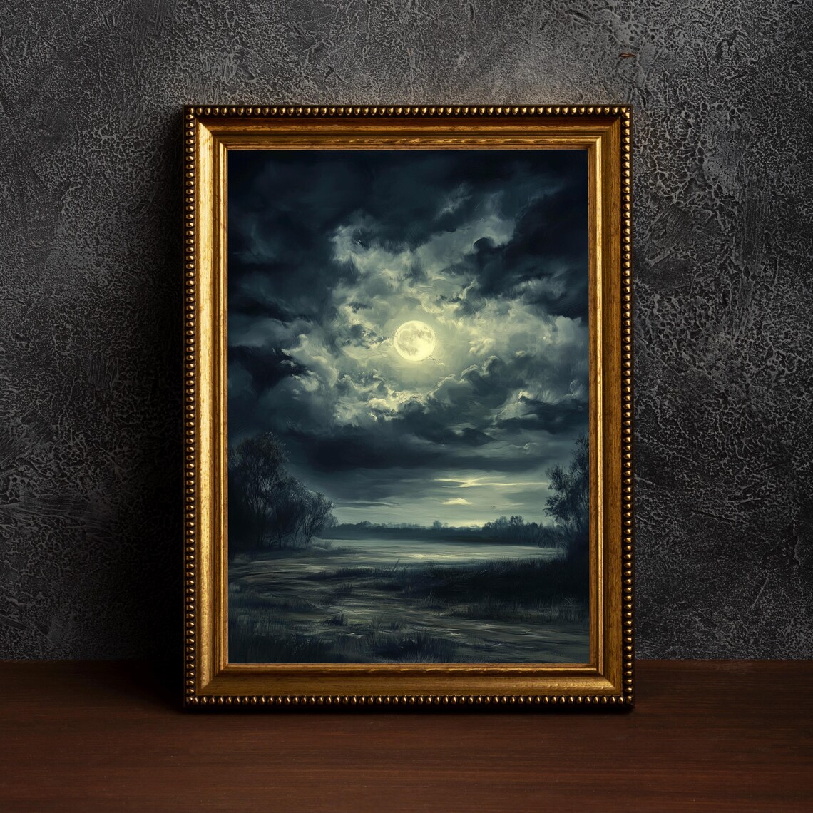 Vintage Celestial Full Moon Night Sky Art Print